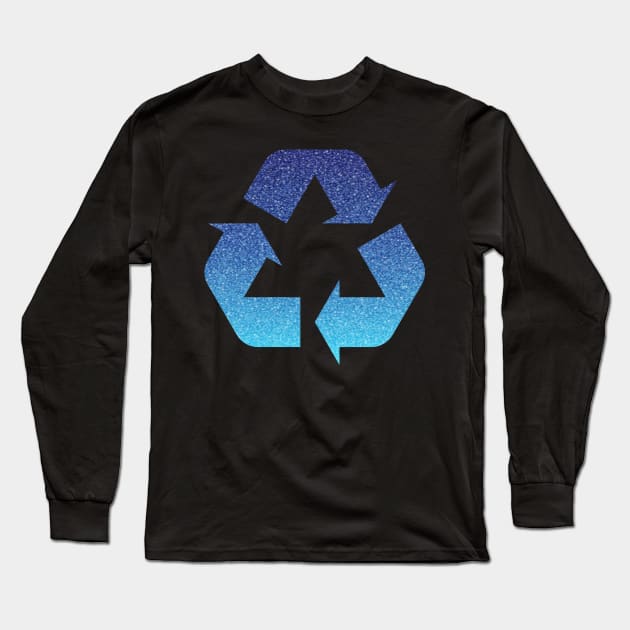 Ocean Blue Ombre Faux Glitter Recycle Symbol Long Sleeve T-Shirt by Felicity-K